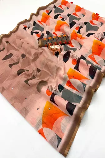 cotton blend saree with elegant printed design for festive & casual wear