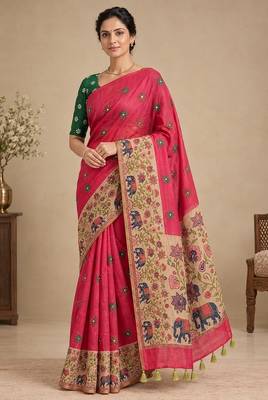 cotton blend saree with elegant printed design for festive & casual wear 1
