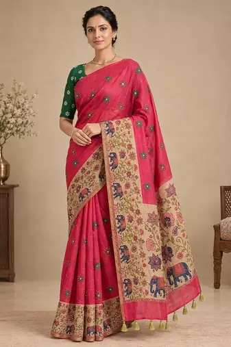 cotton blend saree with elegant printed design for festive & casual wear
