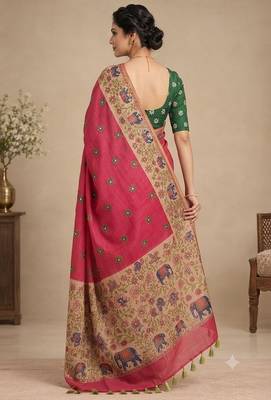 cotton blend saree with elegant printed design for festive & casual wear 2