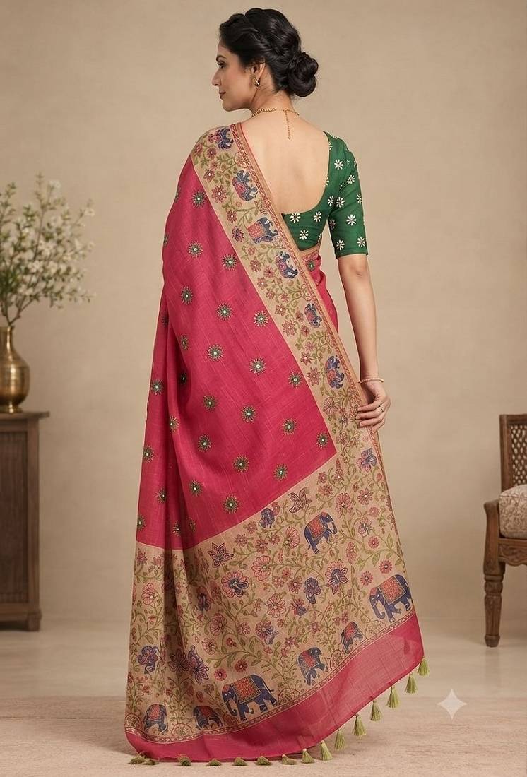 cotton blend saree with elegant printed design for festive & casual wear
