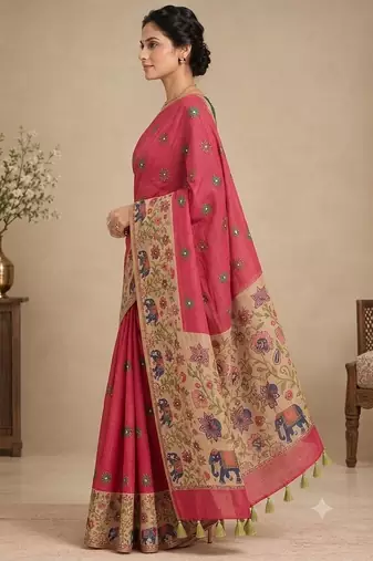 cotton blend saree with elegant printed design for festive & casual wear