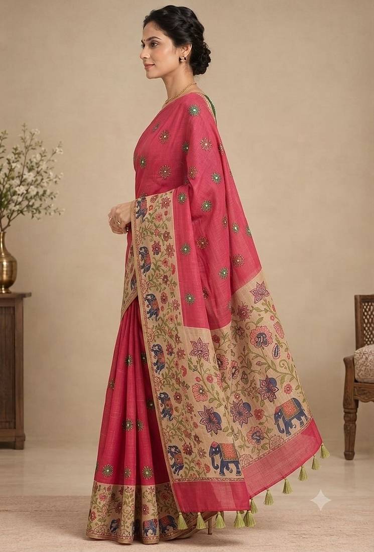cotton blend saree with elegant printed design for festive & casual wear