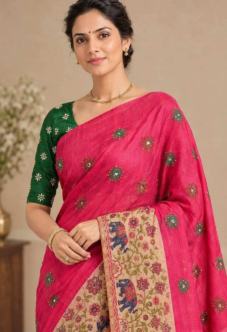 cotton blend saree with elegant printed design for festive & casual wear