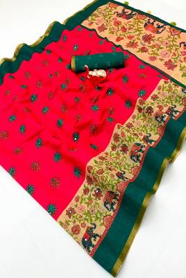 cotton blend saree with elegant printed design for festive & casual wear 5