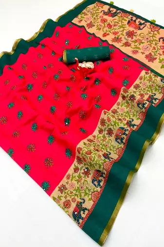 cotton blend saree with elegant printed design for festive & casual wear