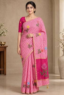 cotton blend saree with elegant printed design for festive & casual wear 1