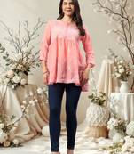 Seva chikan hand embroidered peach terivoil lucknowi chikan top scl9243