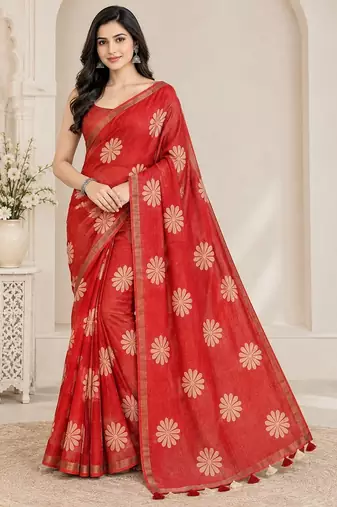 cotton blend saree with elegant printed design for festive & casual wear