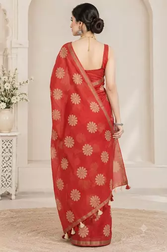 cotton blend saree with elegant printed design for festive & casual wear