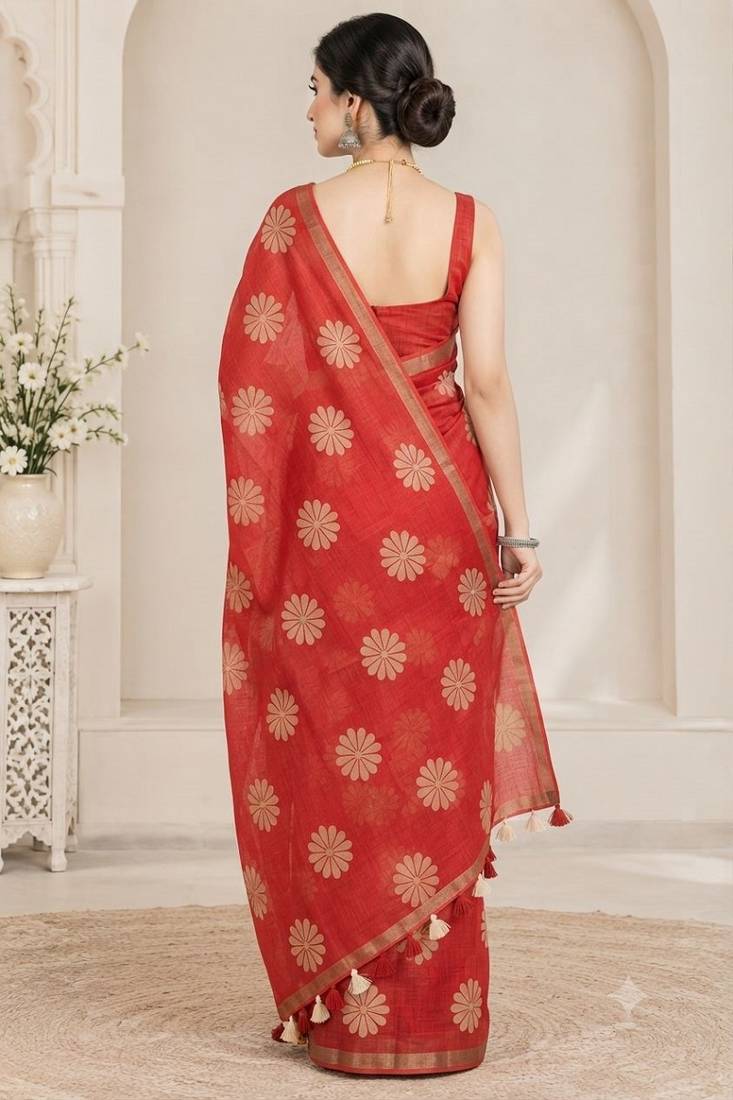 cotton blend saree with elegant printed design for festive & casual wear
