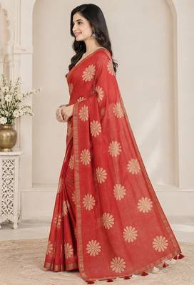 cotton blend saree with elegant printed design for festive & casual wear 3