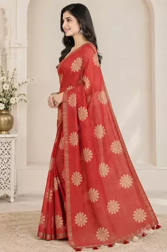 cotton blend saree with elegant printed design for festive & casual wear