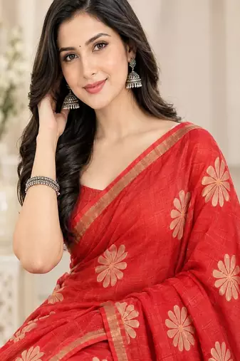 cotton blend saree with elegant printed design for festive & casual wear