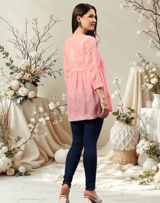 Seva chikan hand embroidered peach terivoil lucknowi chikan top scl9243 4