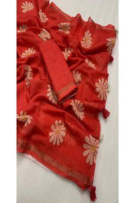 cotton blend saree with elegant printed design for festive & casual wear 5