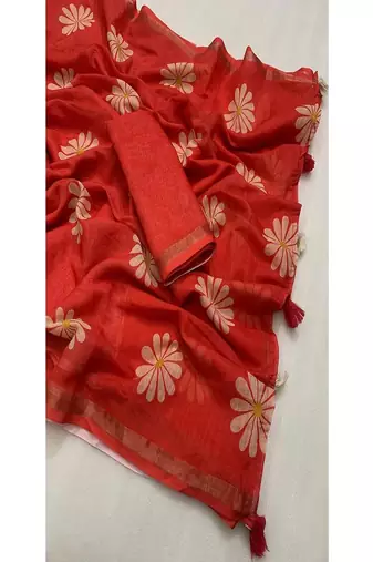 cotton blend saree with elegant printed design for festive & casual wear
