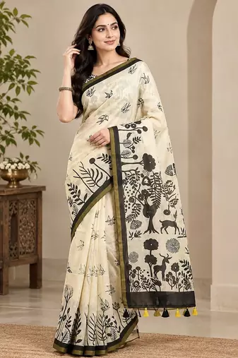 cotton blend saree with elegant printed design for festive & casual wear