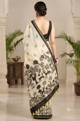 cotton blend saree with elegant printed design for festive & casual wear 2