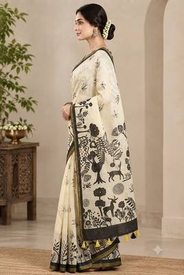 cotton blend saree with elegant printed design for festive & casual wear 3