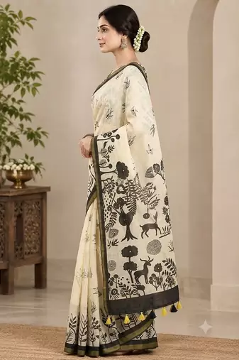 cotton blend saree with elegant printed design for festive & casual wear