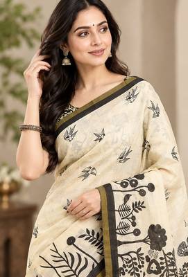 cotton blend saree with elegant printed design for festive & casual wear 4