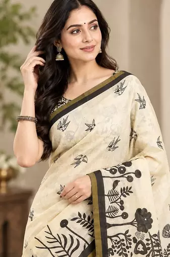 cotton blend saree with elegant printed design for festive & casual wear