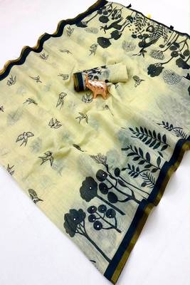 cotton blend saree with elegant printed design for festive & casual wear 5