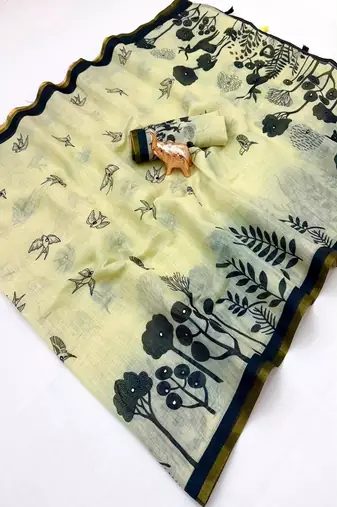 cotton blend saree with elegant printed design for festive & casual wear