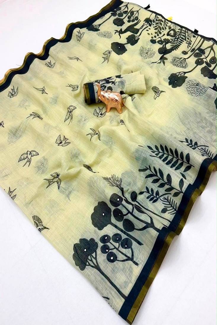 cotton blend saree with elegant printed design for festive & casual wear