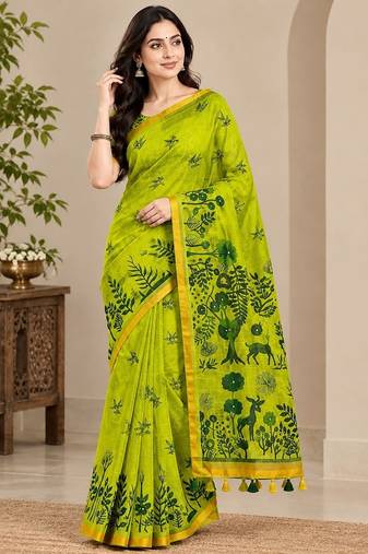 cotton blend saree with elegant printed design for festive & casual wear