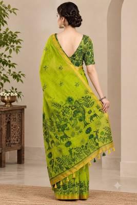 cotton blend saree with elegant printed design for festive & casual wear 2