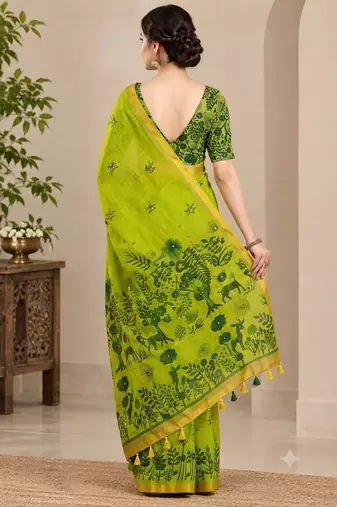 cotton blend saree with elegant printed design for festive & casual wear
