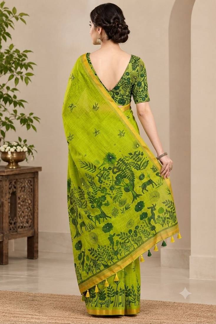 cotton blend saree with elegant printed design for festive & casual wear