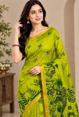 cotton blend saree with elegant printed design for festive & casual wear 3