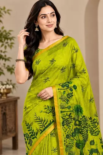 cotton blend saree with elegant printed design for festive & casual wear