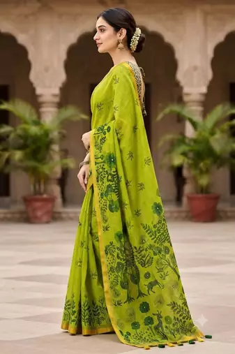 cotton blend saree with elegant printed design for festive & casual wear