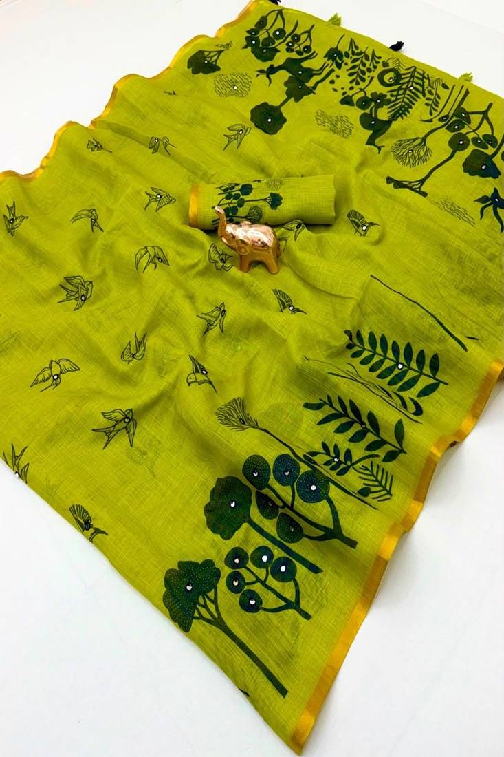cotton blend saree with elegant printed design for festive & casual wear