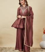 Brown color smart vichitra silk fabric beautiful partywear salwar kameez