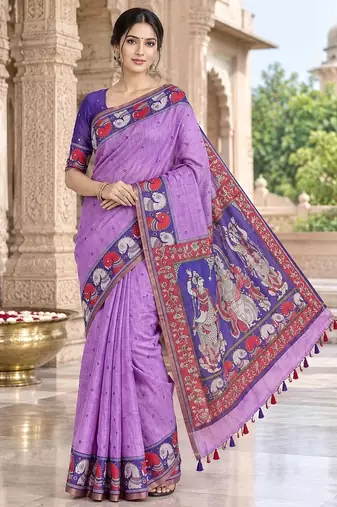 cotton blend saree with elegant printed design for festive & casual wear