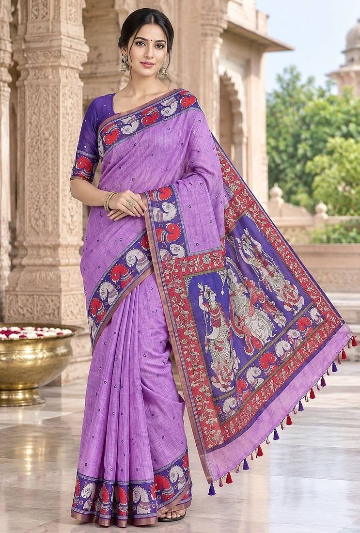 cotton blend saree with elegant printed design for festive & casual wear