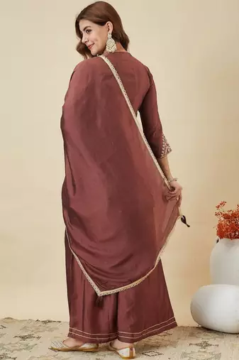 Brown color smart vichitra silk fabric beautiful partywear salwar kameez