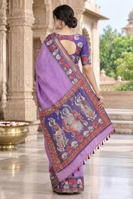 cotton blend saree with elegant printed design for festive & casual wear 2