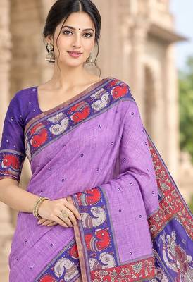 cotton blend saree with elegant printed design for festive & casual wear 4
