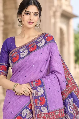 cotton blend saree with elegant printed design for festive & casual wear