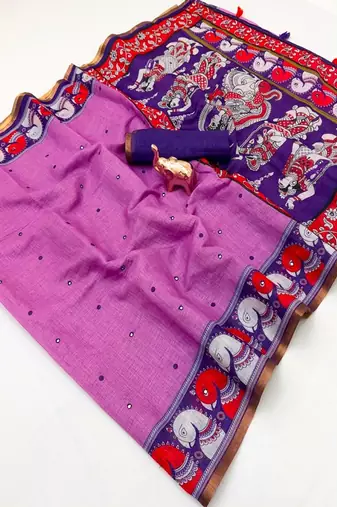 cotton blend saree with elegant printed design for festive & casual wear