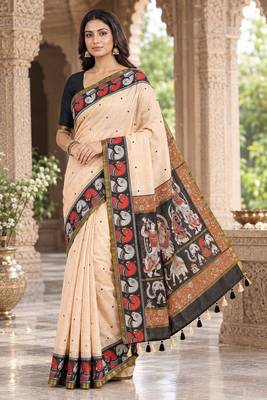 cotton blend saree with elegant printed design for festive & casual wear 1