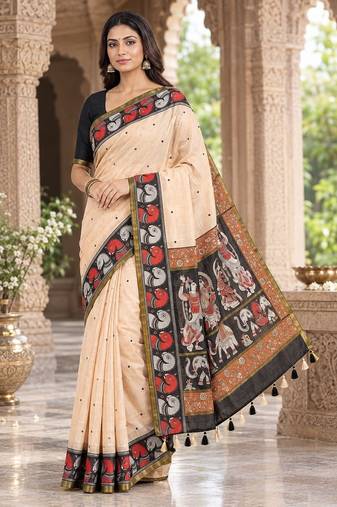 cotton blend saree with elegant printed design for festive & casual wear