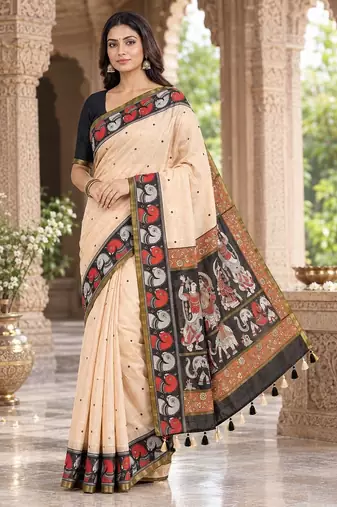 cotton blend saree with elegant printed design for festive & casual wear