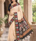 cotton blend saree with elegant printed design for festive & casual wear